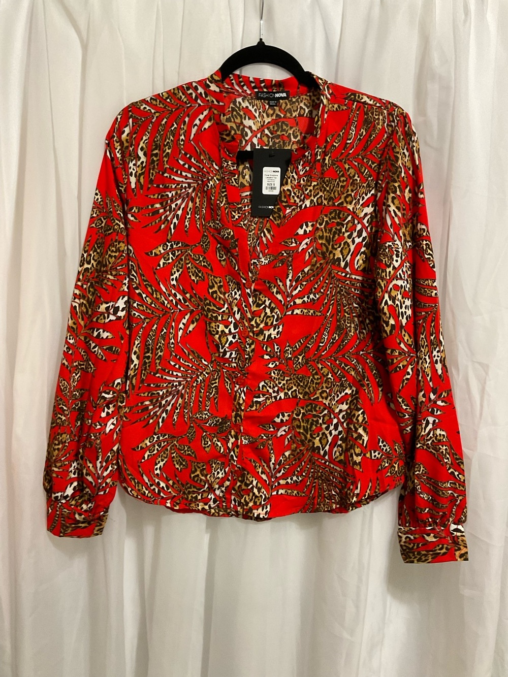 Red Tropical Leopard Button-Down Shirt